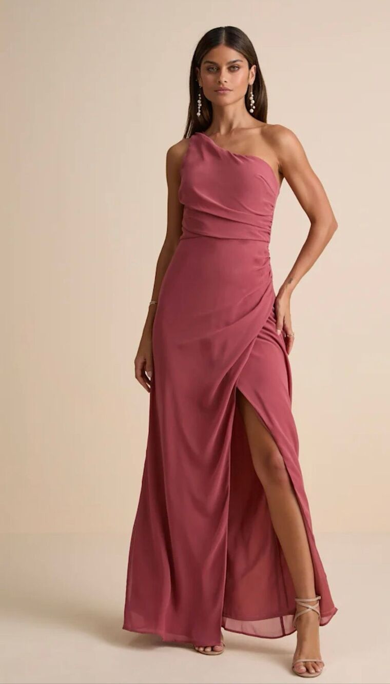 Lulus Adeline Rusty Rose One Shoulder Scarf Maxi Dress Size Small